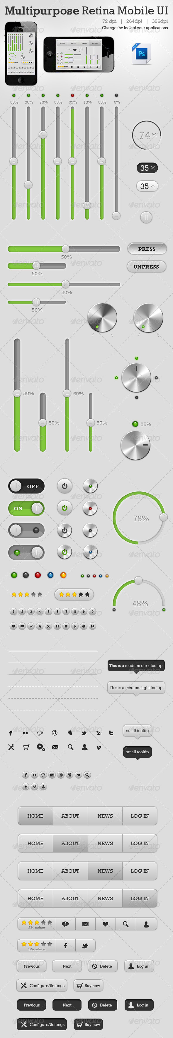 Multipurpose Retina Mobile UI - User Interfaces Web Elements