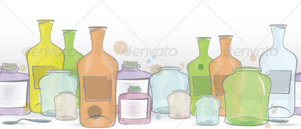 Water Color Jars Border Vector - Textures / Fills / Patterns Illustrator