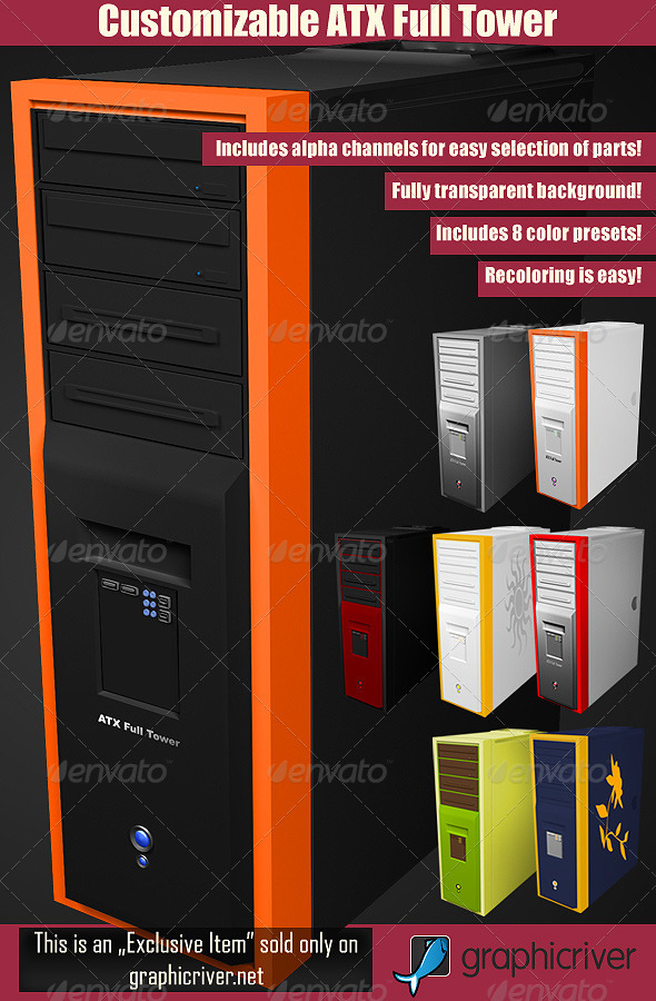 Customizable ATX Full Tower PC Case - Technology 3D Renders