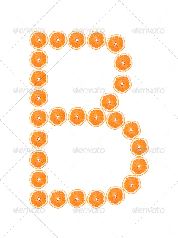 Letter "B" from orange slices isolated on white - Stock Photo - Images