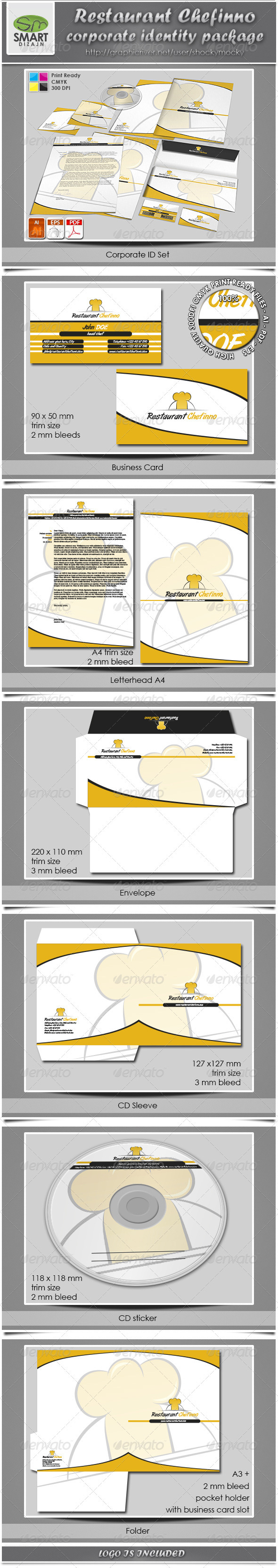 Restaurant Chefinno corporate ID package - Stationery Print Templates