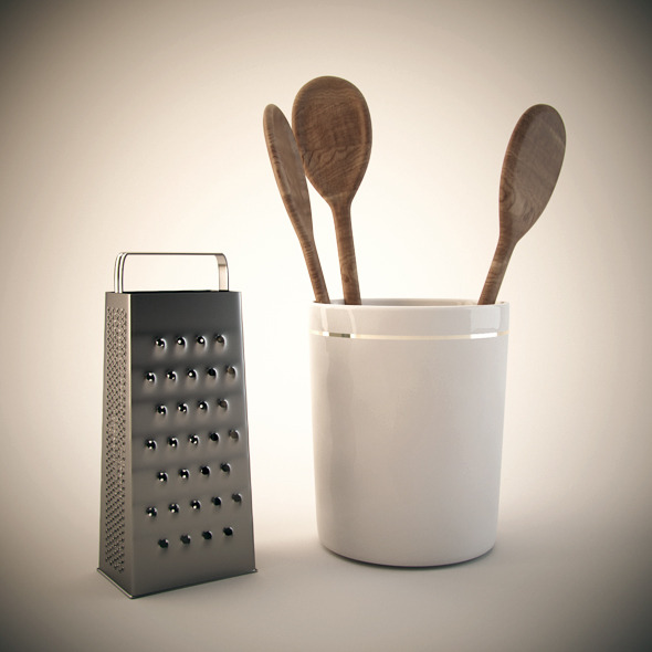 Wooden spoon and steel grater - 3DOcean Item for Sale