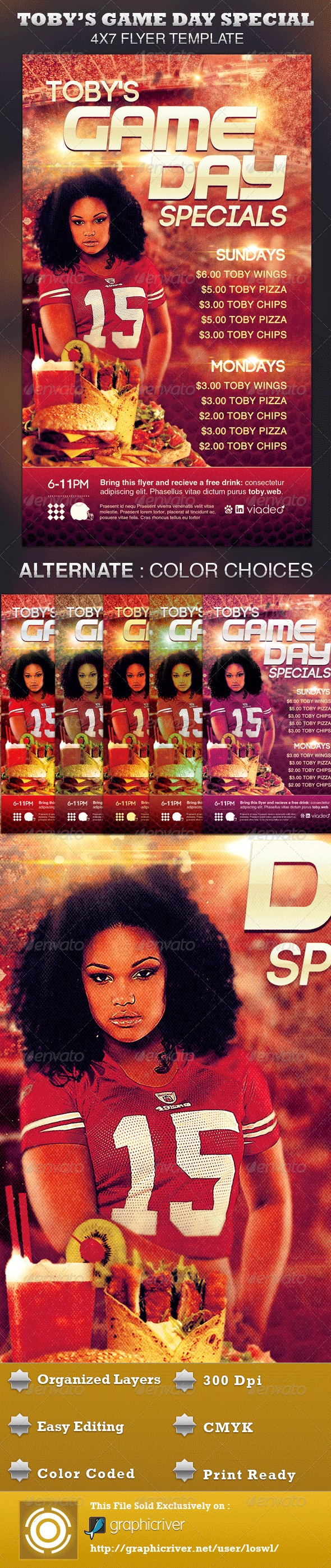 Toby's Game Day Specials Flyer Template - Sports Events