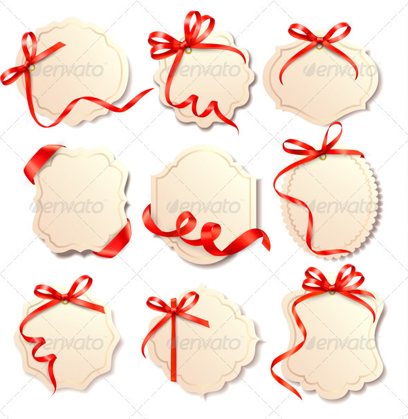 Set of Beautiful Cards with Eed Gift Bows - Christmas Seasons/Holidays
