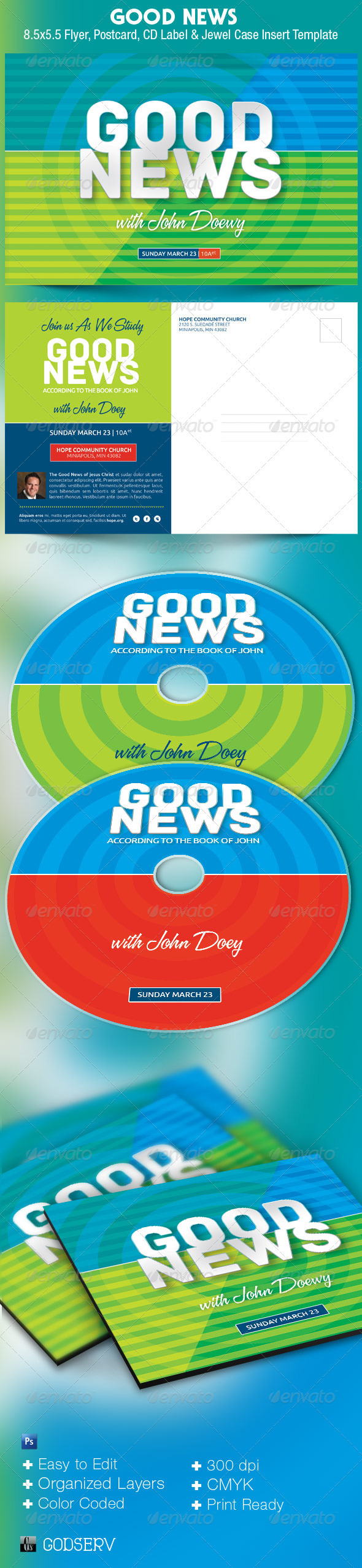 Good News Church Postcard and CD Template - Church Flyers