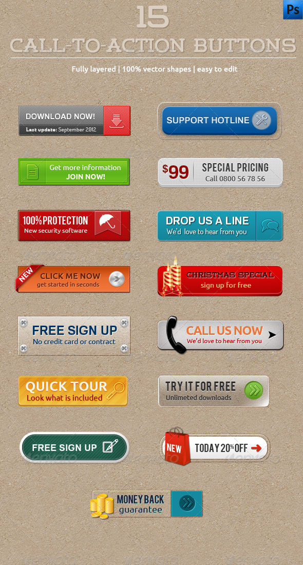 15 Call-To-Action Buttons - Buttons Web Elements