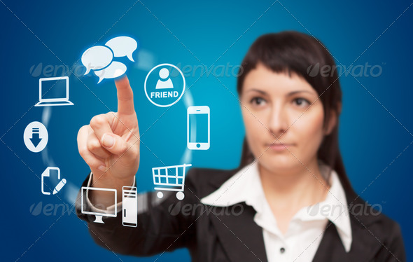 Businesswoman touchscreen interface. - Stock Photo - Images