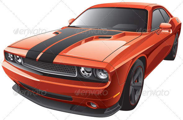 Orange Muscle Car - Objects Vectors