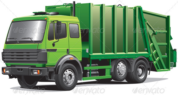 Green Garbage Truck - Objects Vectors
