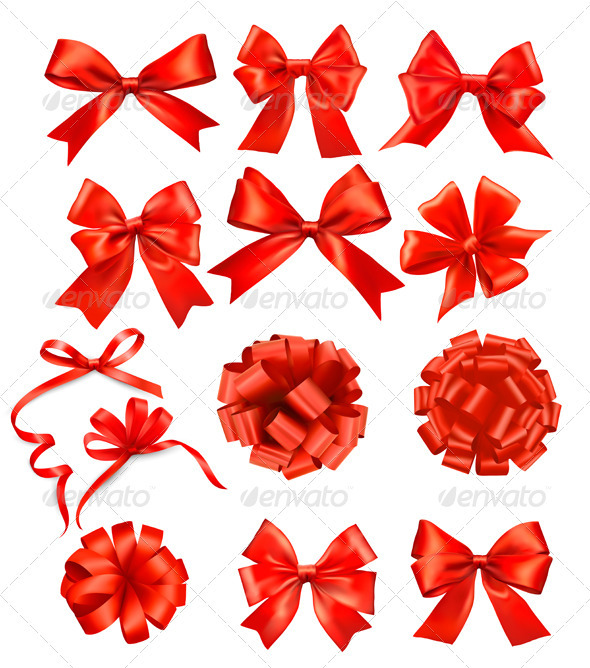 Big set of red gift bows with ribbons - Decorative Symbols Decorative