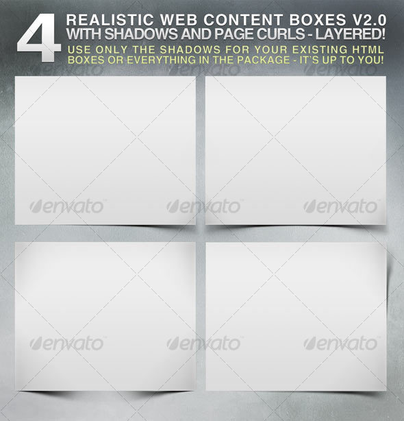 4 Realistic Web Content Boxes, Shadows & Pagecurls - Miscellaneous Web Elements