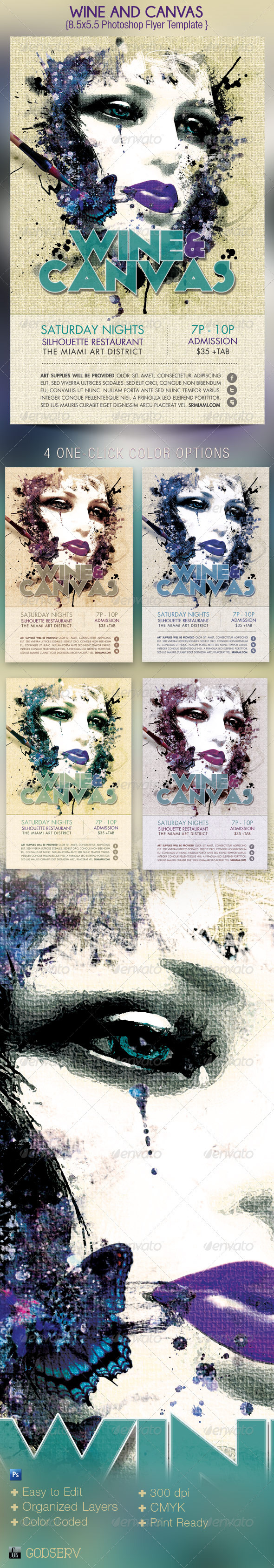 Wine and Canvas Art Event Flyer Template - Events Flyers