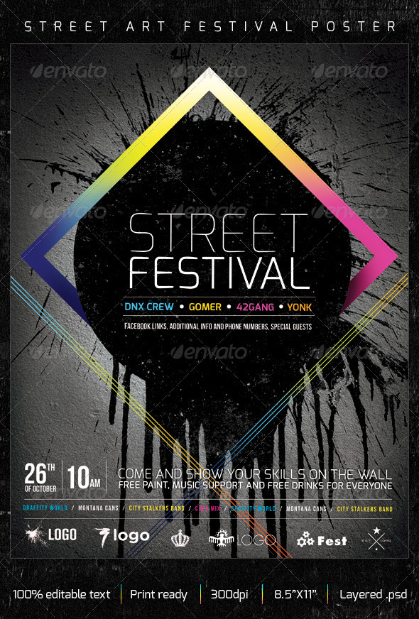 Street Art Graffiti Festival Creative Poster - Grunge Business Cards