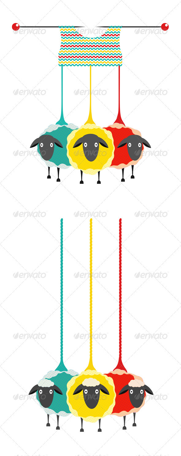 Three Knitting Yarn Sheep - Animals Characters