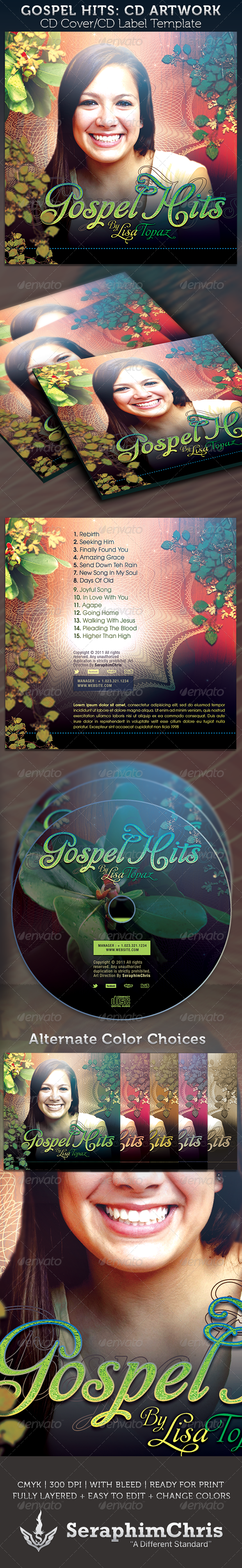 Gospel Hits CD Cover Artwork Template - CD & DVD artwork Print Templates