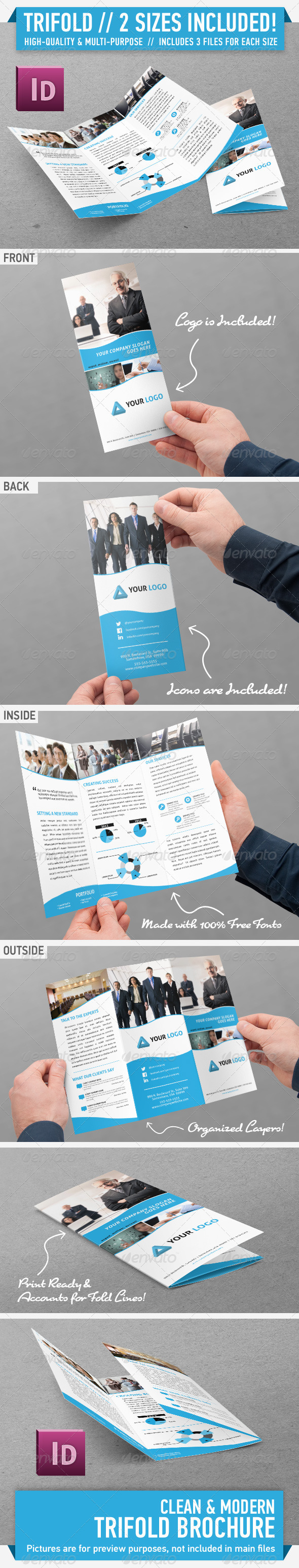 Clean Modern Trifold Brochure - Vol. 1 - Corporate Brochures