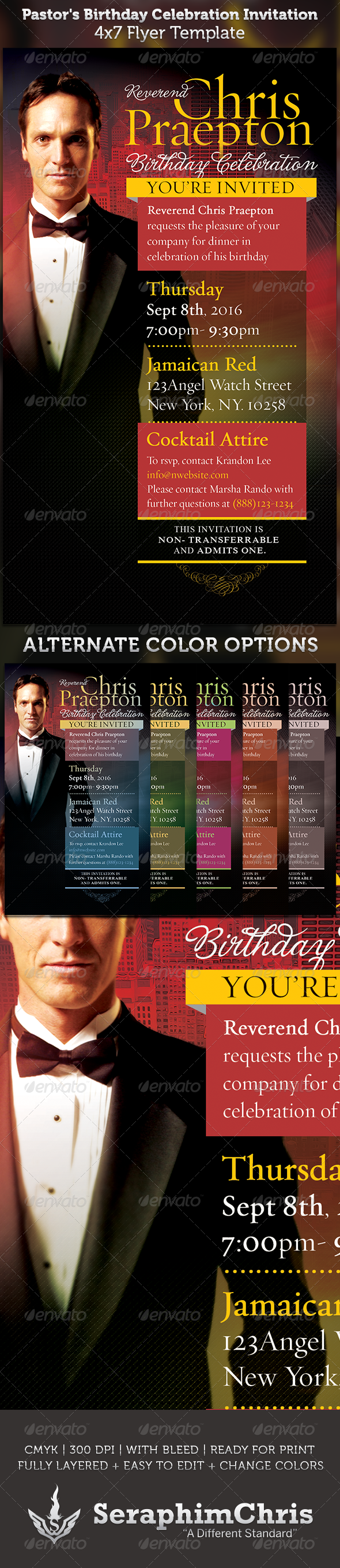 Pastor's Birthday Celebration Invitation Template - Church Flyers