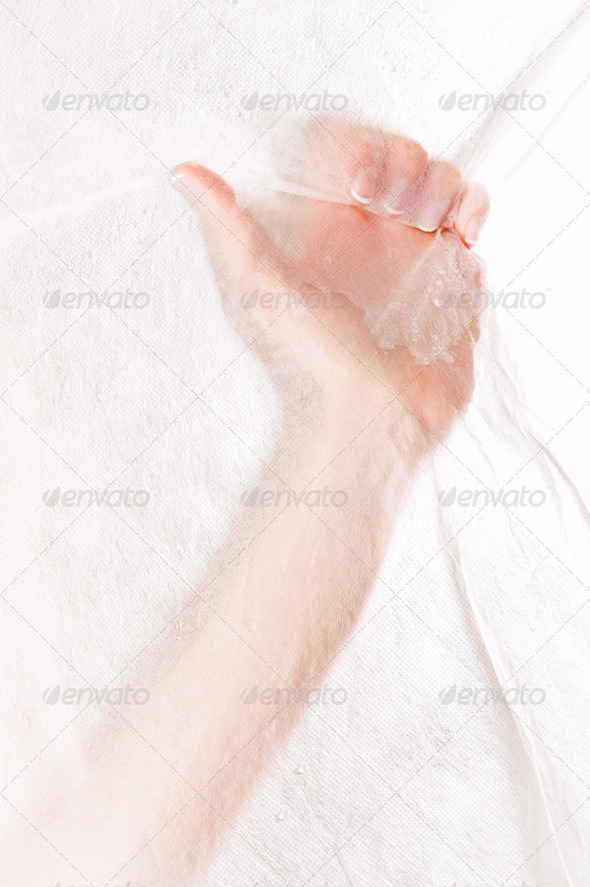 Beautiful female hand grabbing white fabric - Stock Photo - Images