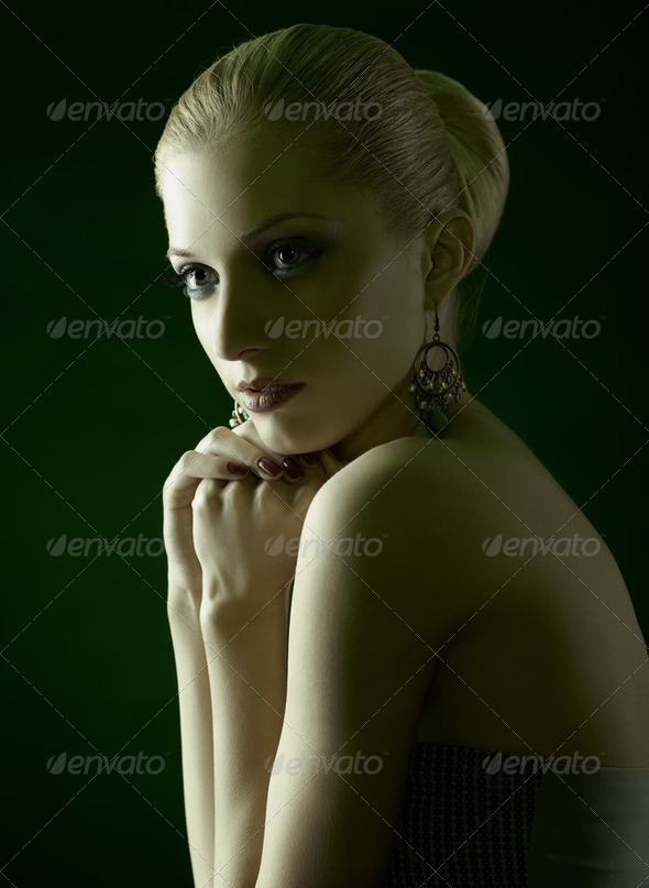 beautiful blonde on green - Stock Photo - Images