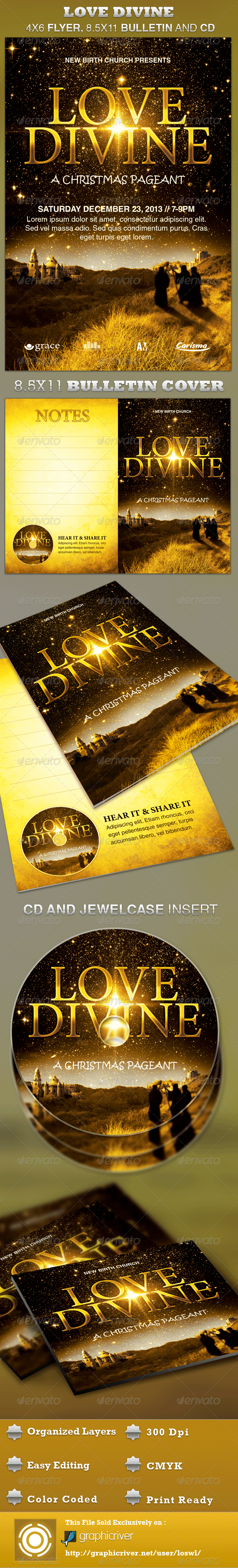 Love Divine Flyer, Bulletin and CD Template - Church Flyers