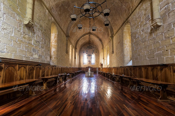 Monastery of Santa Maria de Poblet dining room - Stock Photo - Images