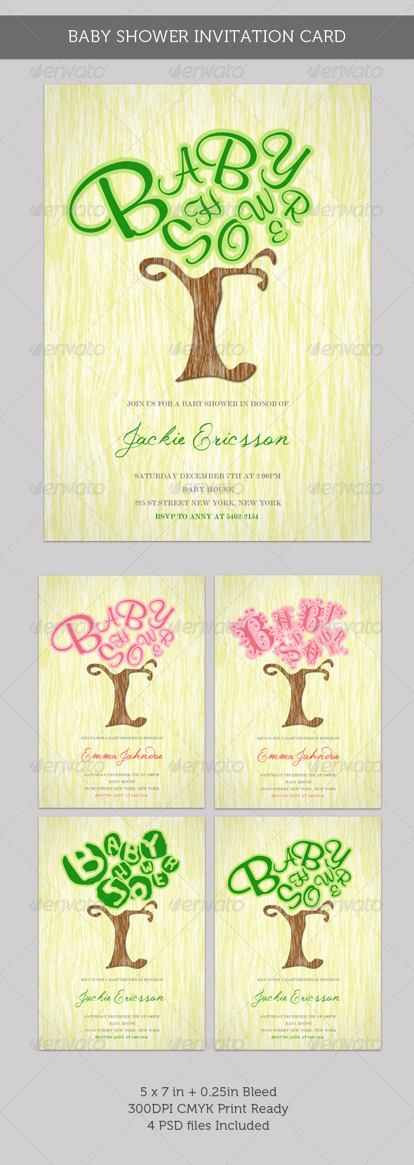 Graphic River Baby Shower Invitation Card Growing Tree Print Templates ...
