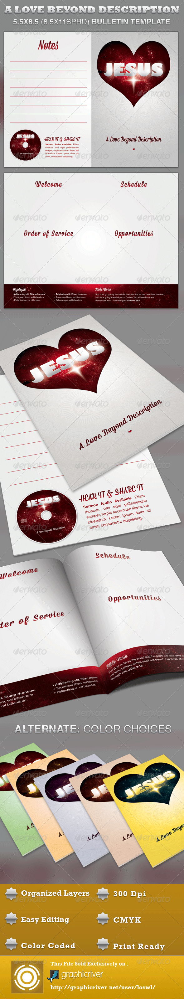 A Love Beyond Description Church Bulletin Template - Informational Brochures