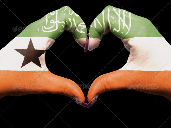 Heart and love gesture by hands colored in somaliland flag for t - Stock Photo - Images