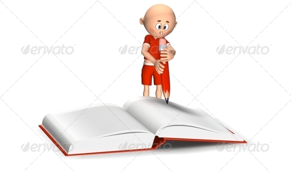 Toon guy writing in a notebook - Stock Photo - Images