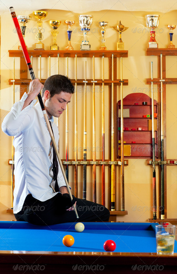 Billiard winner handsome man - Stock Photo - Images