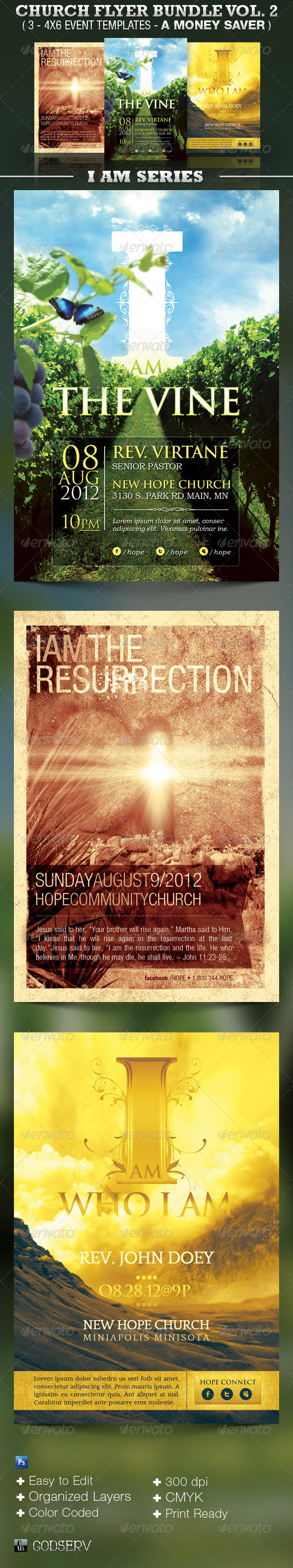Church Flyer Template Bundle Vol 2 - I AM SERIES - Church Flyers