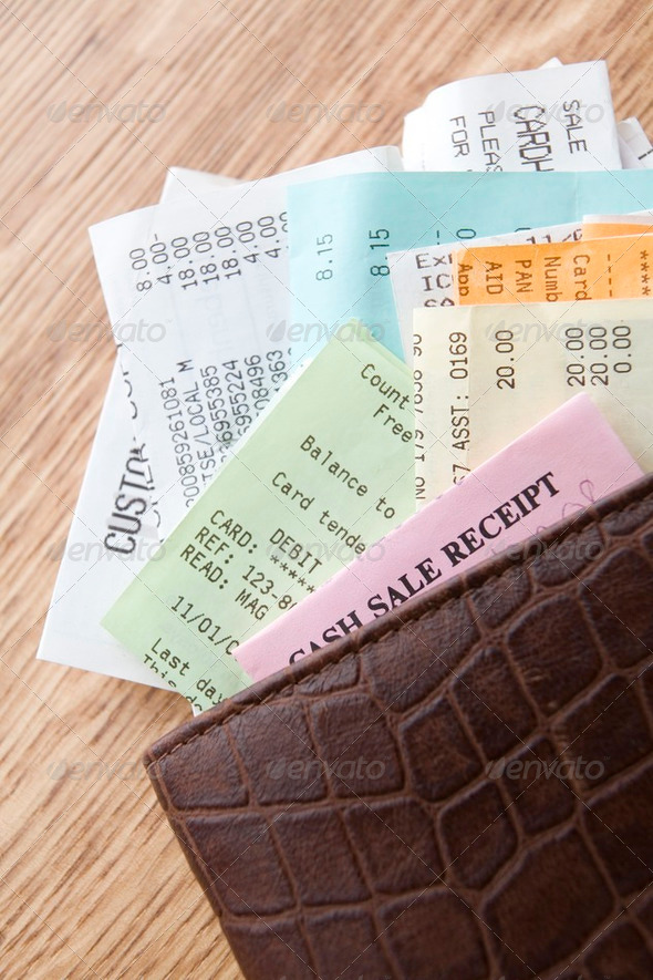 Leather Wallet Filled With Receipts - Stock Photo - Images