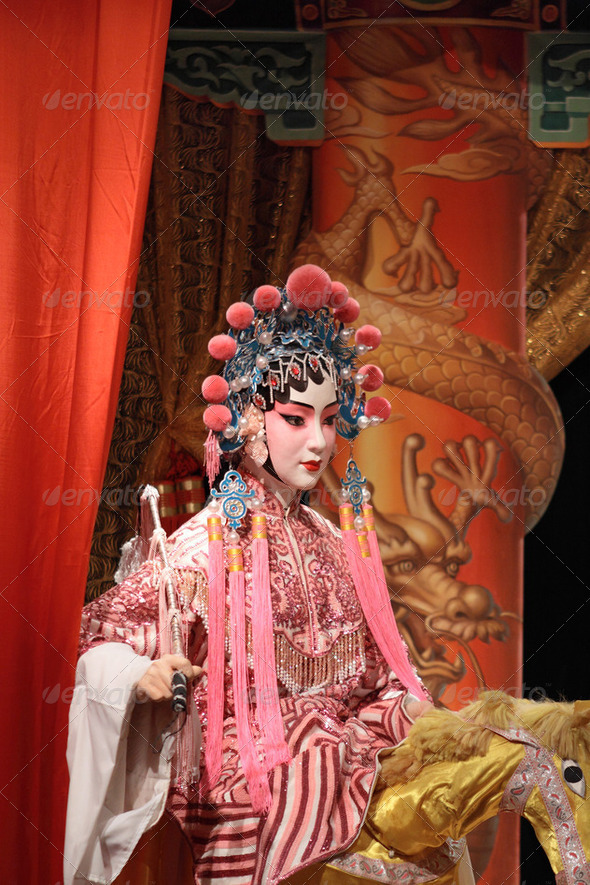 chinese opera dummy and red cloth as text space ,it is a toy,not real man - Stock Photo - Images