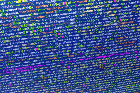 Wall of JavaScript Source Code on Monitor 3