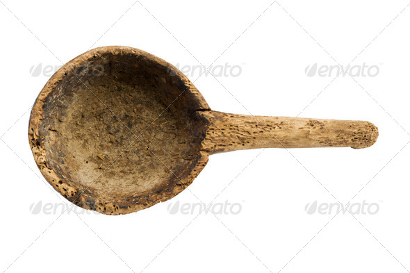 Antique wooden scoop with white background. - Stock Photo - Images