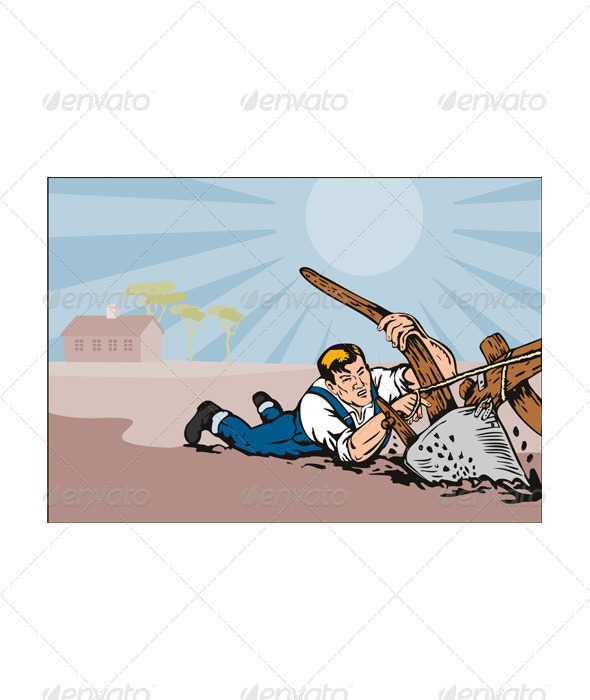 GraphicRiver Farmer Dragged Plow Plowing Farm 3310465 GraphicRiver Farmer Dragged Plow Plowing Farm 3310465