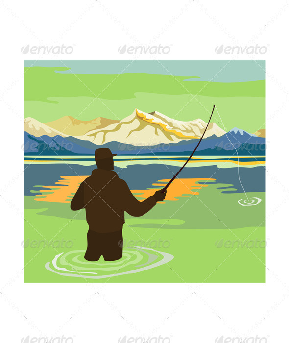 GraphicRiver Fly Fisherman Rod and Reel Retro 3310467 GraphicRiver Fly Fisherman Rod and Reel Retro 3310467