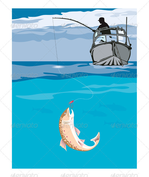 GraphicRiver Fisherman Fishing Trout Fish Retro 3310469 GraphicRiver Fisherman Fishing Trout Fish Retro 3310469