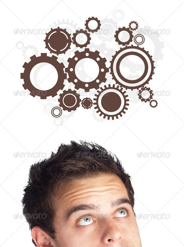 Young person looking at idea type of sign - Stock Photo - Images