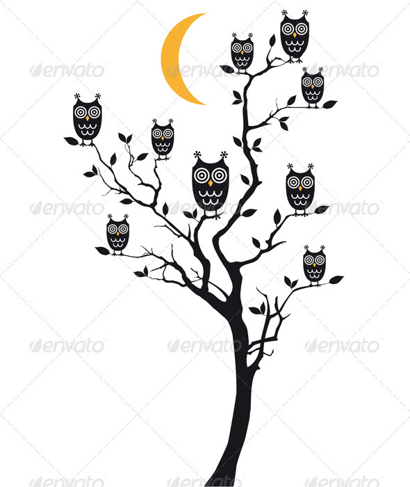 GraphicRiver Owls Sitting On Tree Vector 3316832 GraphicRiver Owls Sitting On Tree Vector 3316832