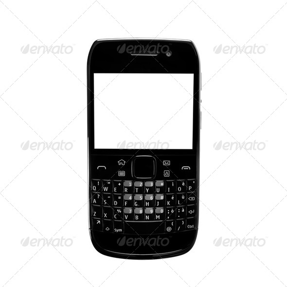 Smartphone white screen qwerty keypad isolated. Black color. - Stock Photo - Images