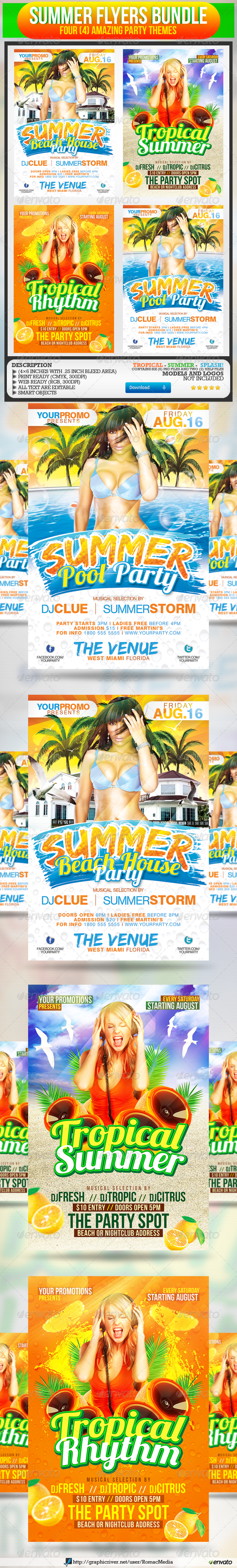 Summer Party Flyers Bundle - Clubs & Parties Events