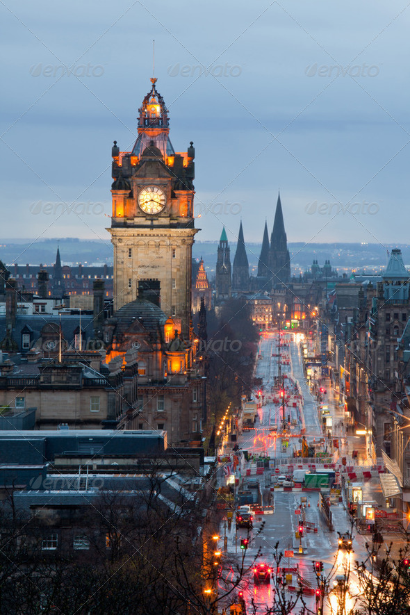 Edinburgh Clock Tower Scotland Dusk - Stock Photo - Images