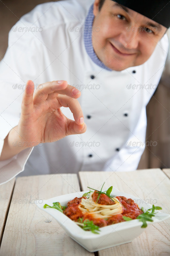 Chef with pasta - Stock Photo - Images