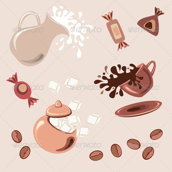 Breakfast with coffee, milk and candy - Stock Photo - Images