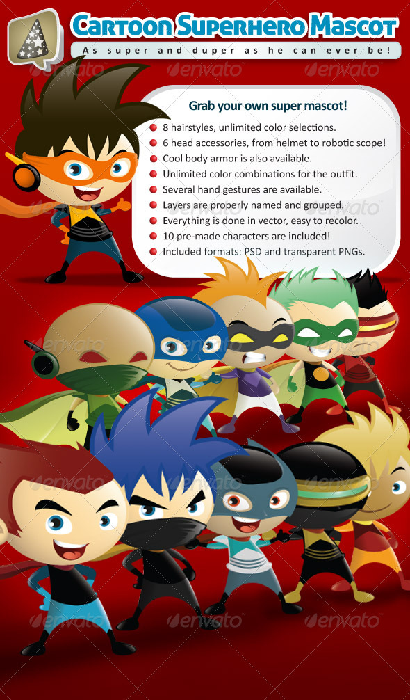Cartoon Superhero Mascot Creator - Characters Illustrations