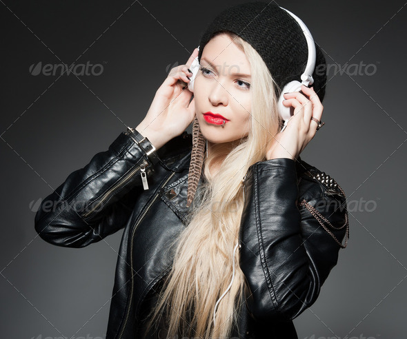 headphone girl - Stock Photo - Images