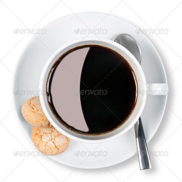 Cup of coffee and biscuits isolated clipping path. - Stock Photo - Images