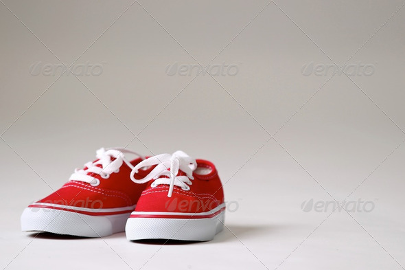 a pair red children shoes - Stock Photo - Images