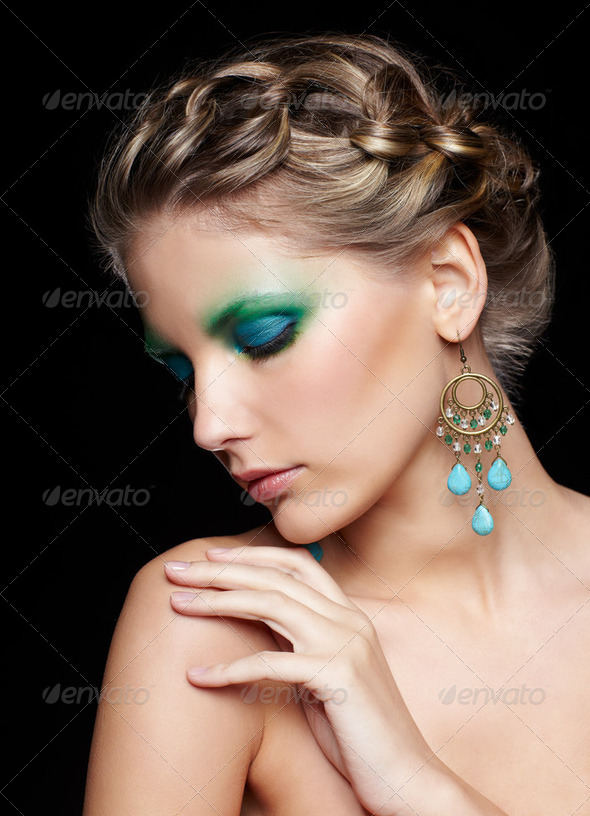 beautiful woman on black - Stock Photo - Images